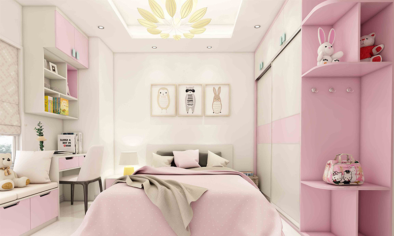 Thiết kế phòng ngủ cho bé bằng chất liệu nội thất nhẹ nhàng